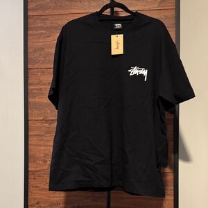 Stussy Mens Black Short Sleeve T-Shirt with White Chest Logo and 🍒🎱 back hit